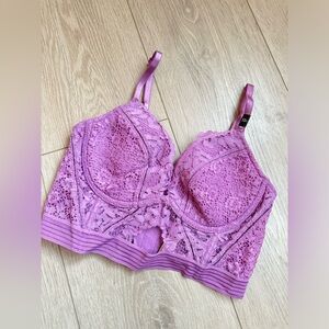 VICTORIA’S SECRET Very Sexy Lace Cutout Longline Plunge Bra Size 32C Lilac NEW